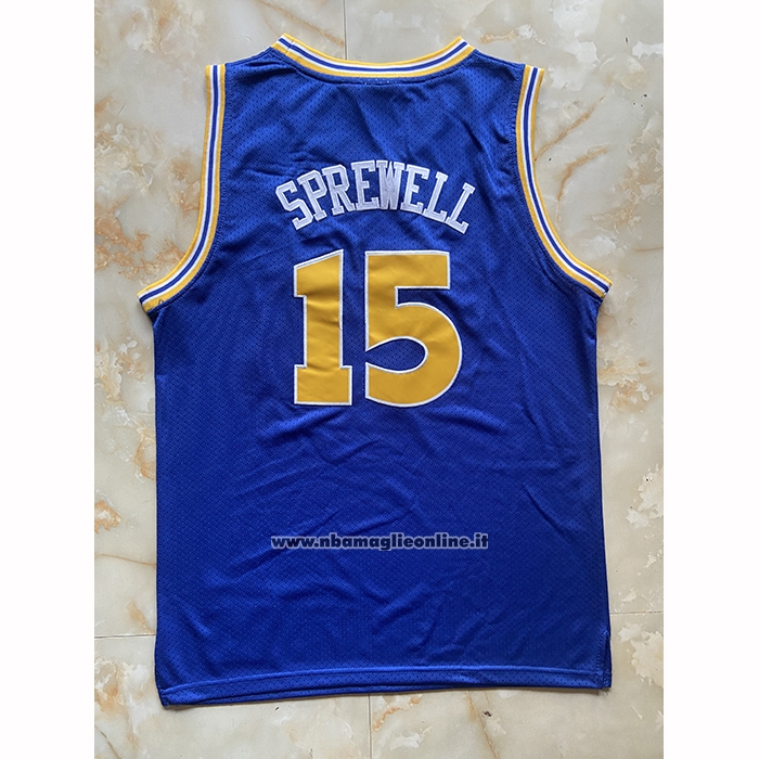 Maglia Golden State Warriors Latrell Sprewell No 15 Mitchell & Ness 1992-93 Blu